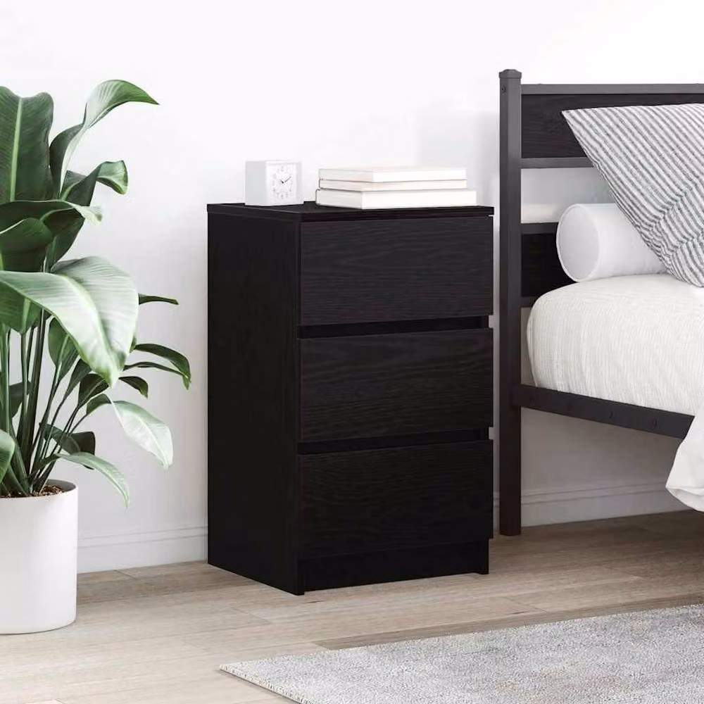 Berkfield Home Set of 2 Durable Black Bedside Cabinets with 3 Drawers, W/D/H: 39 x 35 x 65 cm – 2