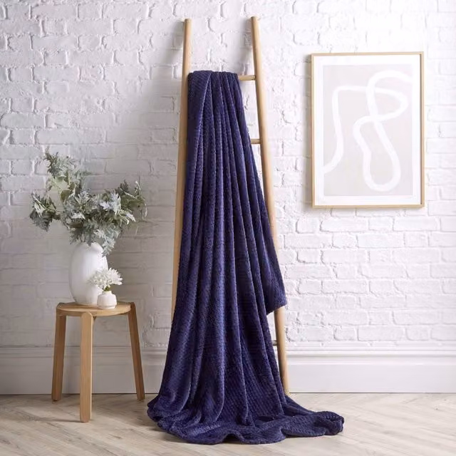 NewEdgeBlinds Blue Geometric Fleece Cloud Honeycomb Throw, W: 200 cm
