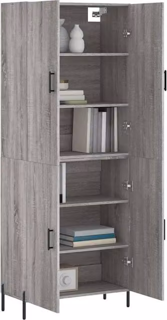 Berkfield Home Modern Grey Matt Highboard with Hinged Doors and Internal Shelves, W/D/H: 69.5 x 34 x 180 cm