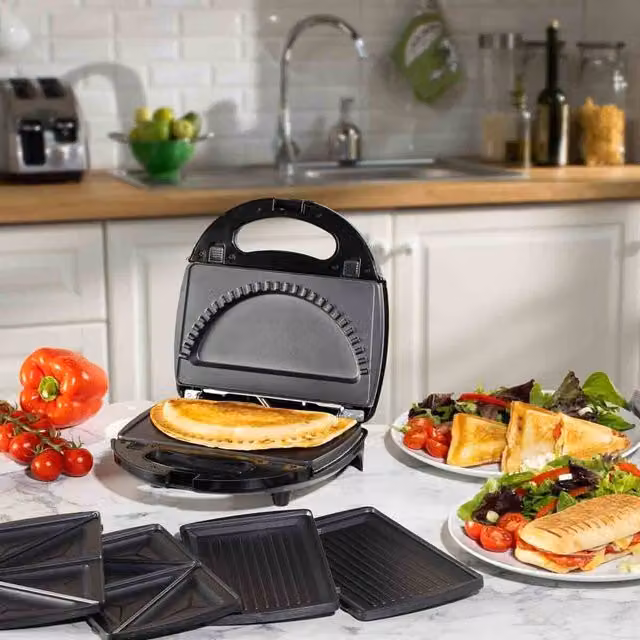 Daewoo 3-in-1 Panini Press, Sandwich and Crimp Maker with Removable Non-Stick Plates, 750W, Black – 7