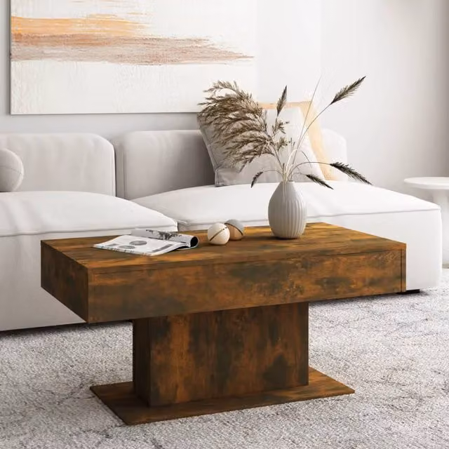 Berkfield Home Modern Rectangular Coffee Table in Smoked Oak Brown, W/D/H: 96 x 50 x 45 cm