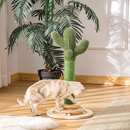 PawHut Cactus Cat Tree with Sisal Scratching Post and Interactive Toys, Green, W/D/H: 32 x 32 x 60 cm – 2