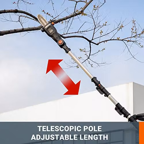 WORX WG349E Cordless 18V 20cm Telescopic Pole Chainsaw in Orange with 2Ah Lithium-Ion Battery and Charger – 2
