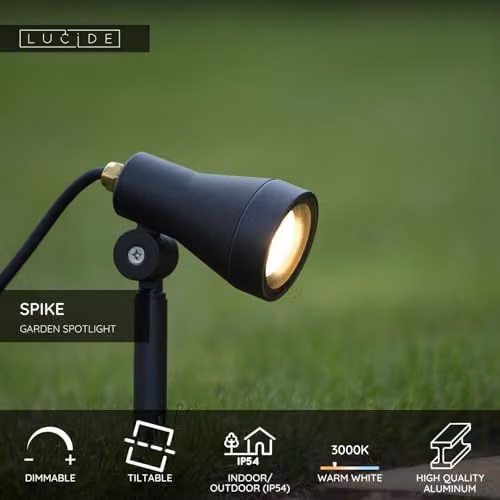 Lucide Spike Dimmable Modern Adjustable Outdoor Garden LED Spotlight GU10 in Black – 2