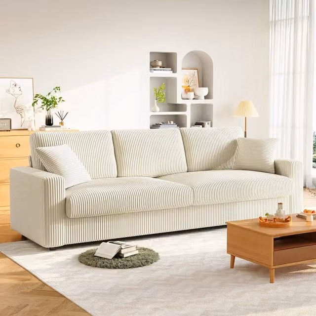 Dprodo Mid Century Modern 4 Seat Upholstered Sofa in Beige, 2 Pack, Width: 256 cm
