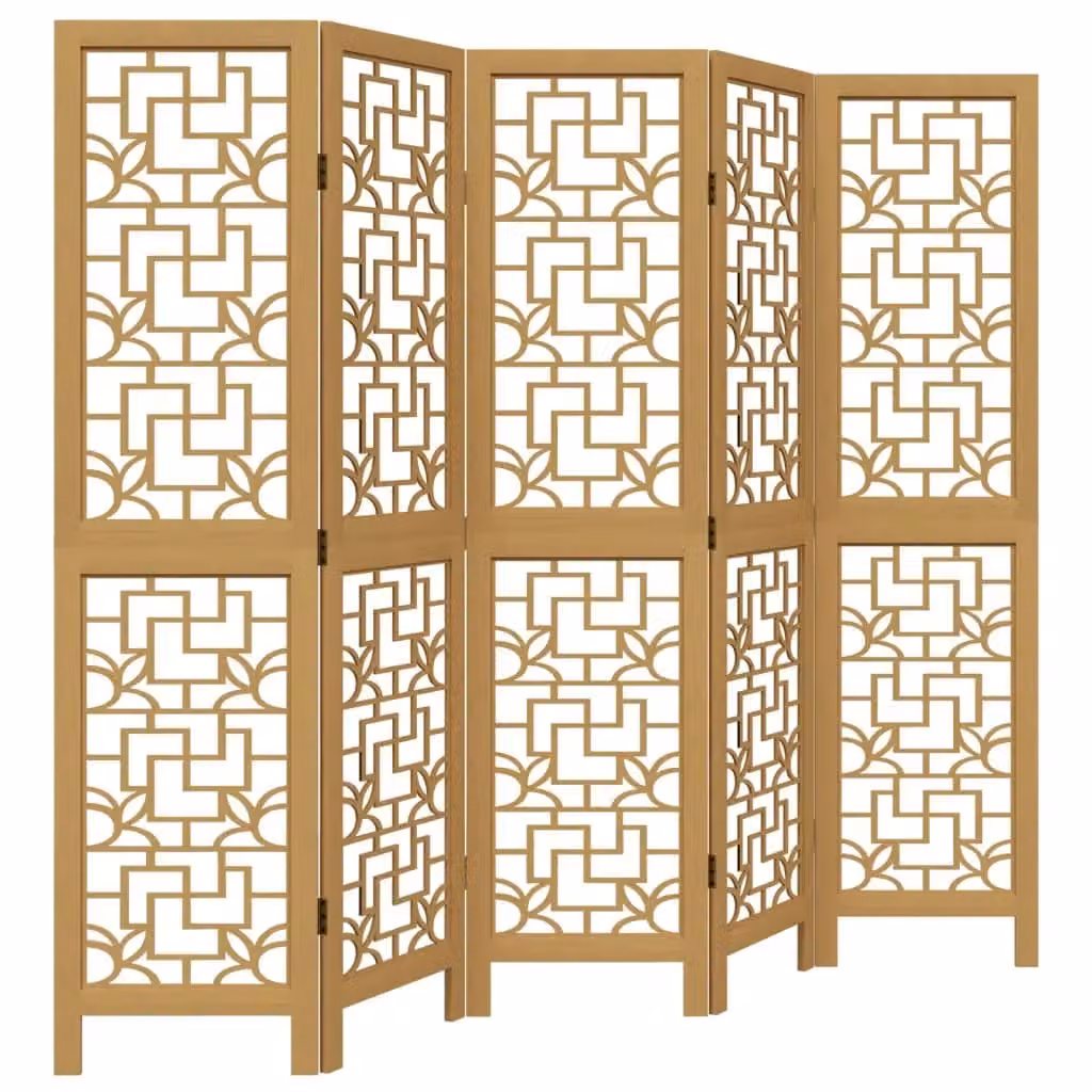 Berkfield Home 5-Panel Brown Solid Paulownia Wood Room Divider – 2