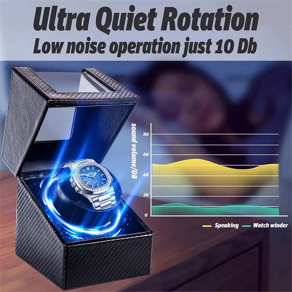 SPETLEK Single Watch Carbon Fiber Display Case with 5 Rotation Modes and LED Display in Black, Width: 50 cm – 2