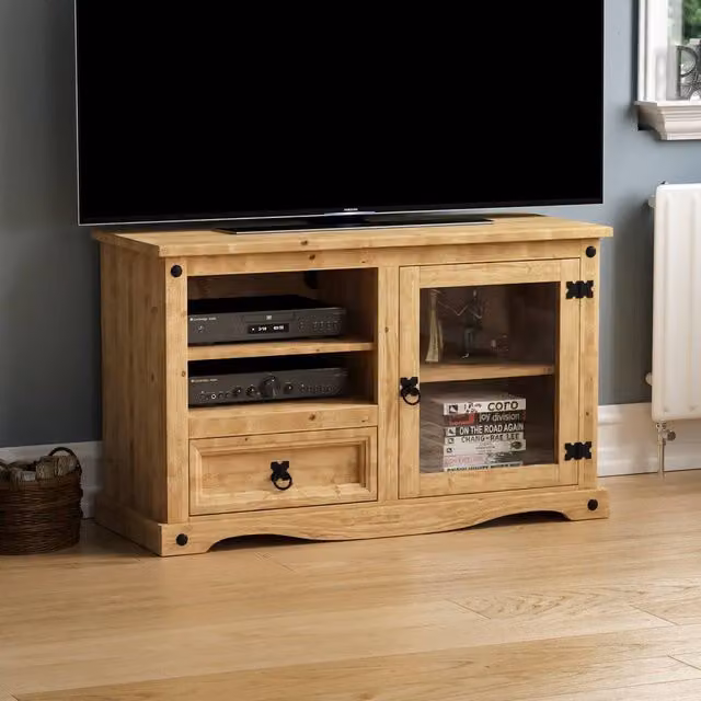 HD Designs Vida Designs Corona Entertainment Unit in Brown Waxed Rustic Pine and Metal – 1