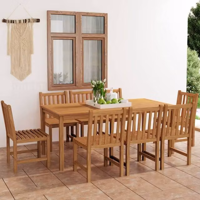Berkfield Home 9 Piece Garden Dining Set in Brown Solid Teak Wood – 1
