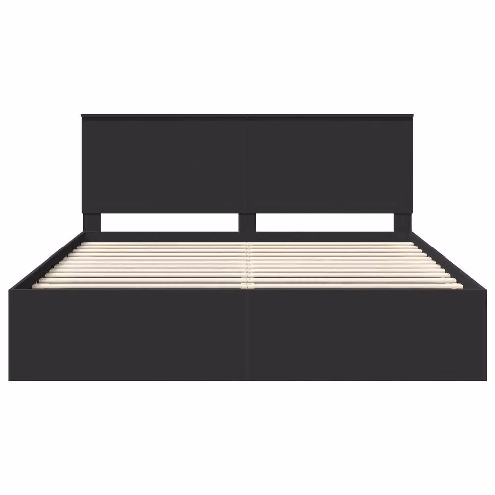 Berkfield Home Modern Bed Frame with Headboard and Bedside Shelf in Black Pine Wood, W/D/H: 180 x 200 cm – 3