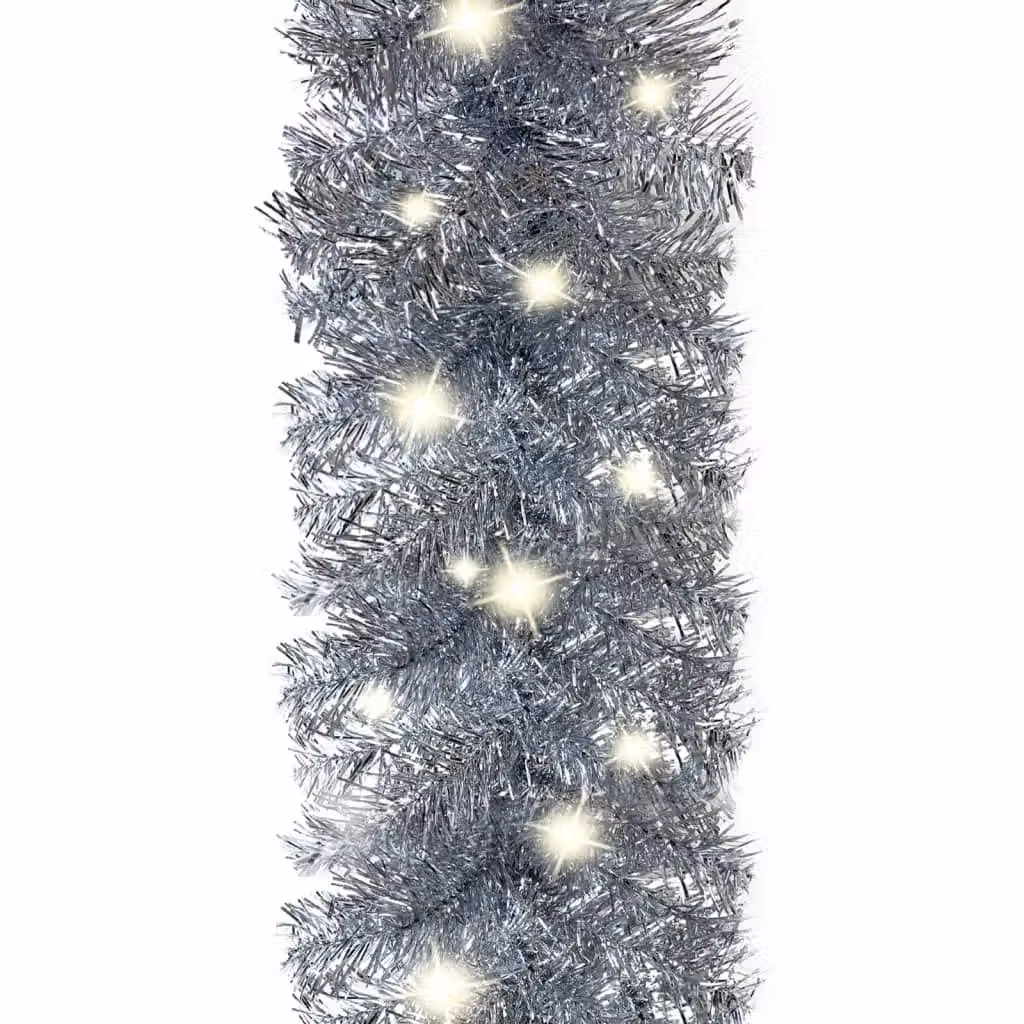 Berkfield Home Christmas Garland with Warm White LED Lights, 10 m, Silver – 5