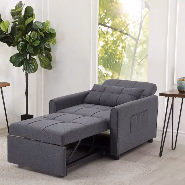 Livingandhome 3-in-1 Versatile Single Sofa Bed with Armrests and Pillow, Grey Fabric