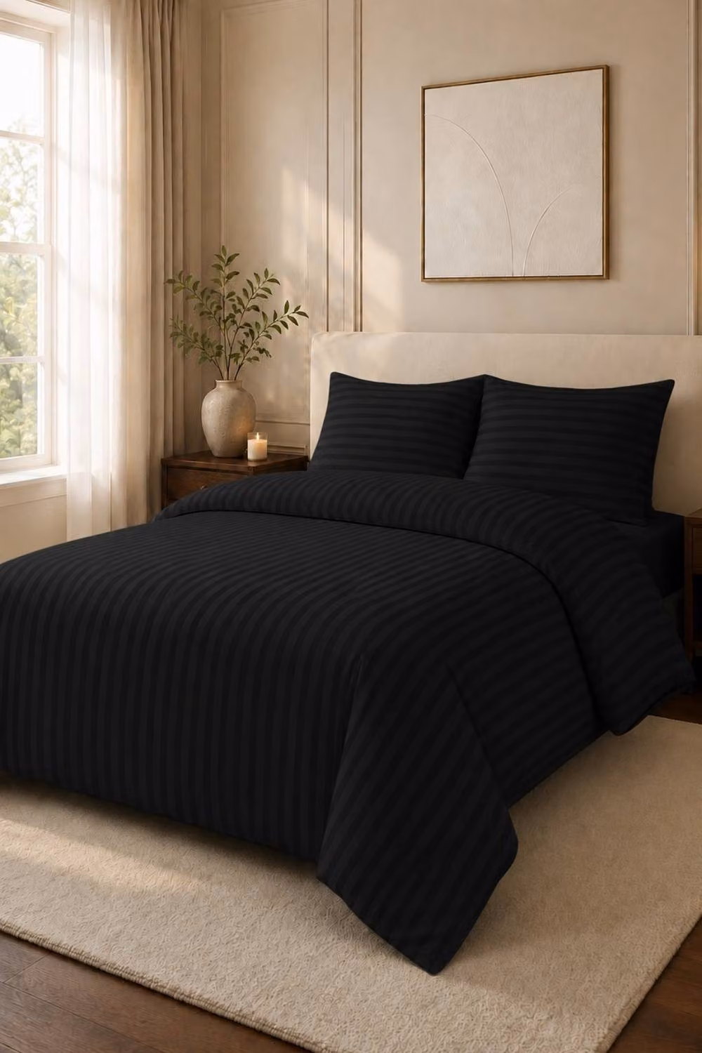 Pamposh Reversible Black Striped Microfibre Duvet Cover and Pillowcase Set, Single, W/D/H: 90 x 200 cm – 2