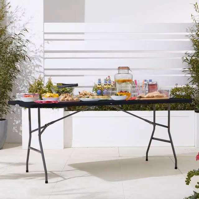 Neo Portable Folding Picnic Table in Black, W: 180 cm, D: 60 cm, H: 60 cm