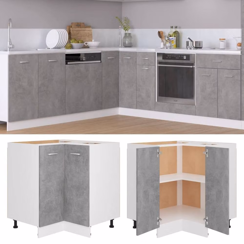 Berkfield Home Modern Grey Corner Kitchen Cabinet with Hinged Doors, W/D/H: 75.5 x 75.5 x 80.5 cm – 1