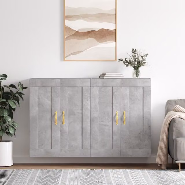 Berkfield Home Set of 2 Wall Mounted Cabinets in Concrete Grey Matt MDF – 1