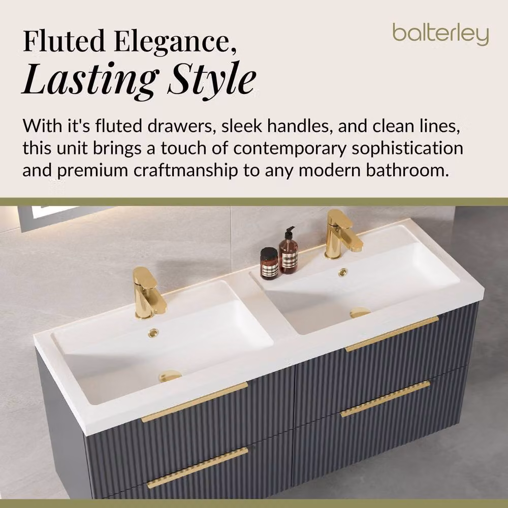 Balterley Fluted Front Wall Hung 4 Drawer Vanity Basin Unit, Dark Grey, W: 120 cm – 3