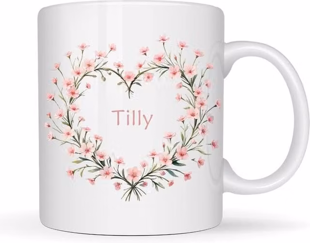 Aye Do Gifts Personalised Pink Floral Heart Name Mug in White