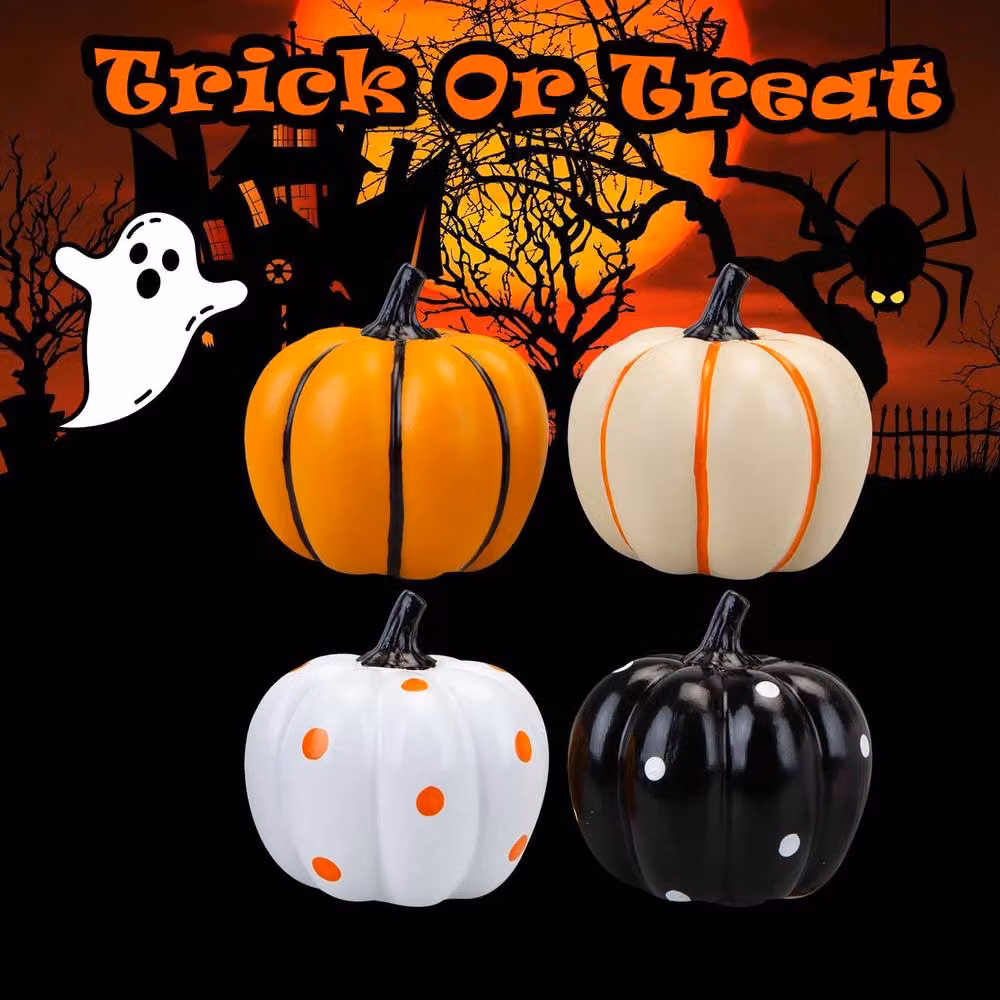 VFM e-Store Halloween Polyresin Pumpkin Tabletop Decorations, Pack of 4, Multicolour – 3