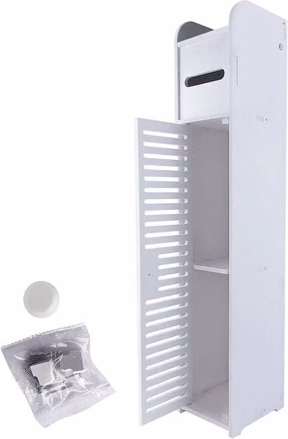 KORVIXA Modern Freestanding White Bathroom Cabinet with Hinged Doors and Internal Shelves