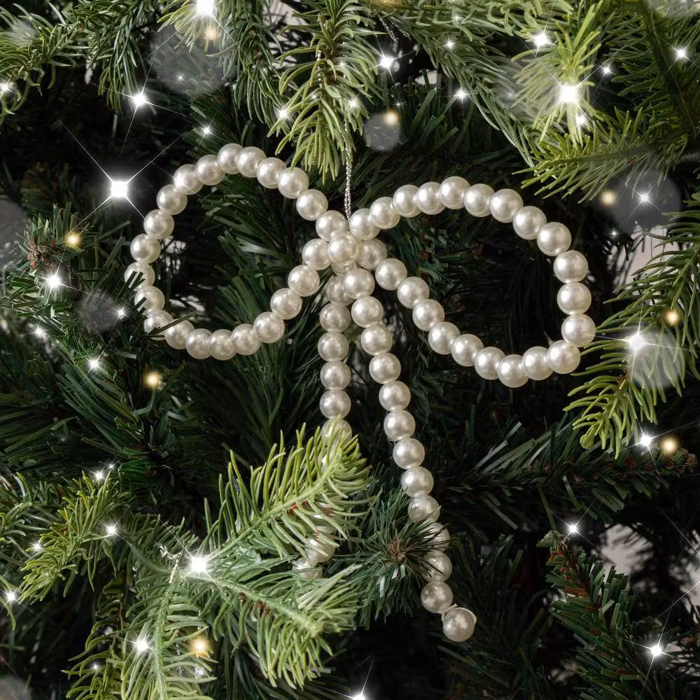 Melody Maison Set of 3 White Pearl Bow Bauble Christmas Decorations – 4
