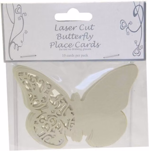 KDMD Ivory Laser Cut Butterfly Place Cards in White and Beige
