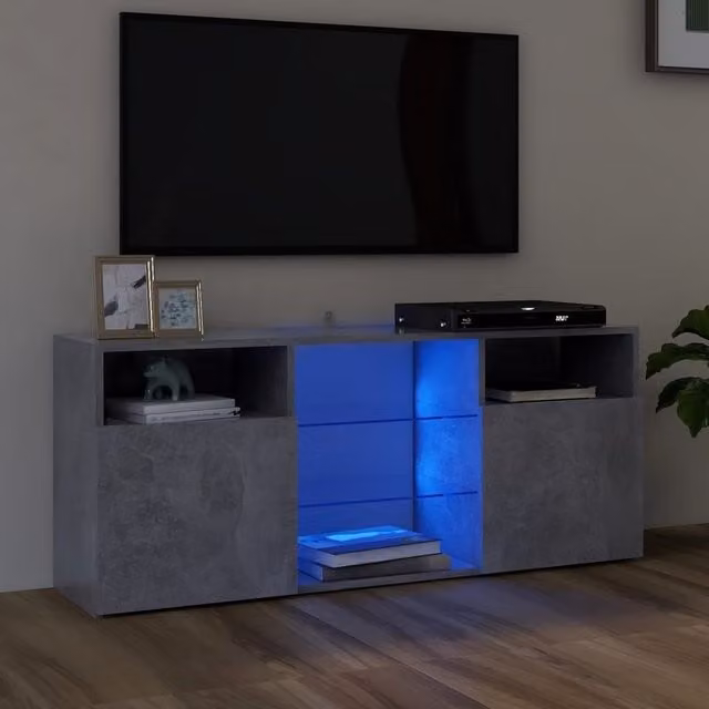 Berkfield Home Modern TV Cabinet with Integrated LED Lights in Concrete Grey, W/D/H: 120 x 30 x 50 cm