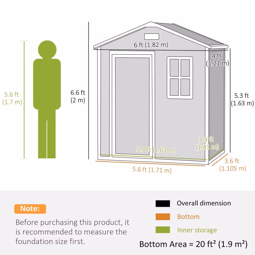 Rolipo Grey Plastic Garden Shed with Floor, Window and Lockable Door, W/D/H: 182.88 x 121.92 x 182.88 cm – 4