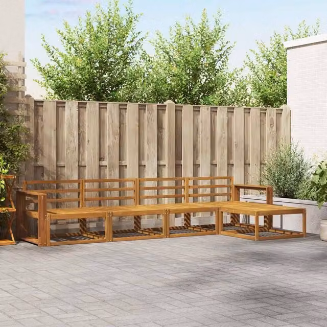 Berkfield Home 5-Piece L-Shape Outdoor Sofa Set in Brown Solid Acacia Wood