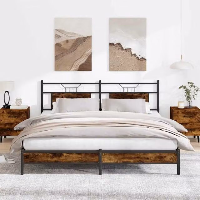 Berkfield Home Smoked Oak Bed Frame in Brown, W/D/H: 183 x 203 cm