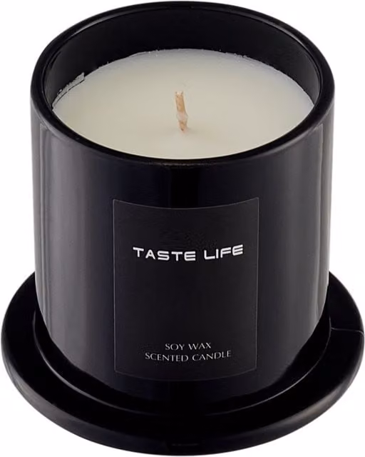 Komore Black Soy Wax Scented Tabletop Candle with Glass Cloche in Sky Cypress