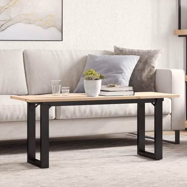Berkfield Home O-Frame Coffee Table in Brown Solid Pine and Steel, W: 110 cm, D: 40 cm, H: 45 cm