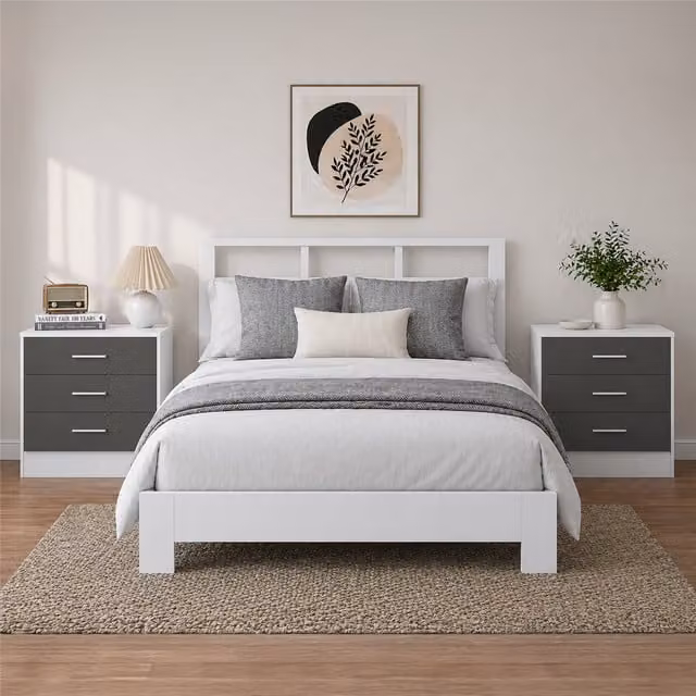 REFLECT 3 Drawer Bedside Tables (Set of 2) in Grey High Gloss and Matt White