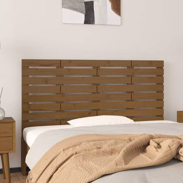 Berkfield Home Rustic Solid Wood Pine Wall Headboard in Honey Brown, W: 126 cm, D: 3 cm, H: 63 cm