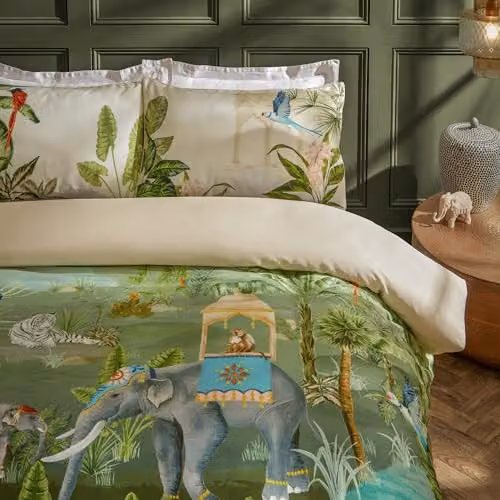 Paoletti Odisha Reversible Botanical Elephant Duvet Cover Set in Multicolour, W: 180 cm x L: 200 cm – 2