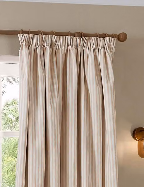 YARD Hebden Striped Pencil Pleat Cotton Curtains, Pink Mix, H: 218 cm x W: 183 cm