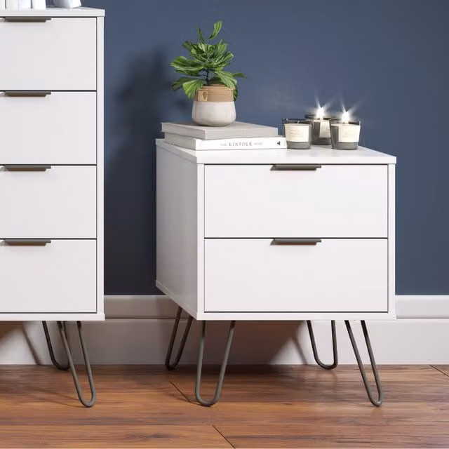 Core Products Augusta 2 Drawer Bedside Cabinet in White and Grey – 1