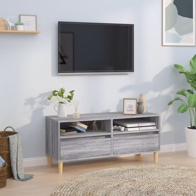 Berkfield Home Grey Sonoma TV Cabinet in Engineered Wood W: 100 cm, D: 34.5 cm, H: 44.5 cm – 1
