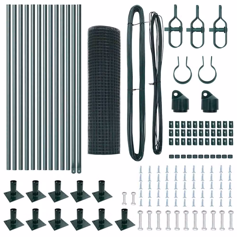 Berkfield Home Green Steel Welded Wire Fence with 13 Flanged Posts, W: 0.4 m, L: 25 m – 4