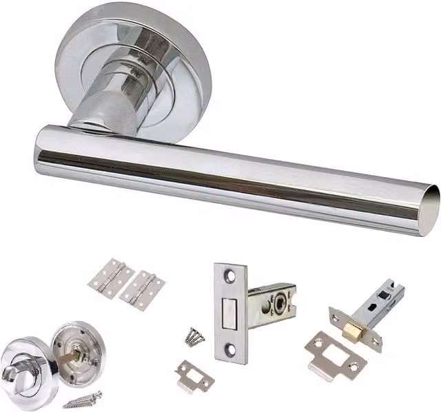 Golden Grace T-Bar Bathroom Door Handle on Rose Complete Set in Chrome