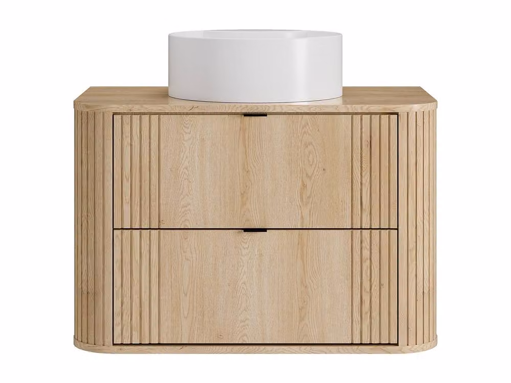 Vente-unique Filor Wall-Mounted Bathroom Vanity Unit with Round Countertop Basin in Light Oak, W: 80 cm, D: 43 cm, H: 46 cm – 2
