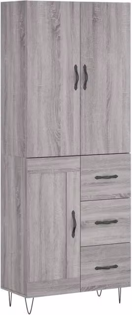 Berkfield Home Grey Sonoma Highboard in Engineered Wood, H 180 x W 69.5 x D 34 cm