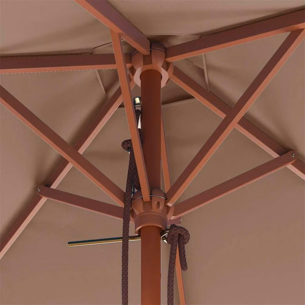 Berkfield Home Outdoor Parasol with Wooden Pole, Beige, W: 150 cm, D: 200 cm, H: 235 cm – 3