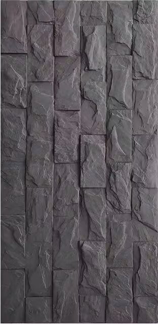 EnerJ Smart Black Charcoal Stacked Stone Look PU Wall Panel, W: 120 cm, H: 60 cm, D: 2.5 cm