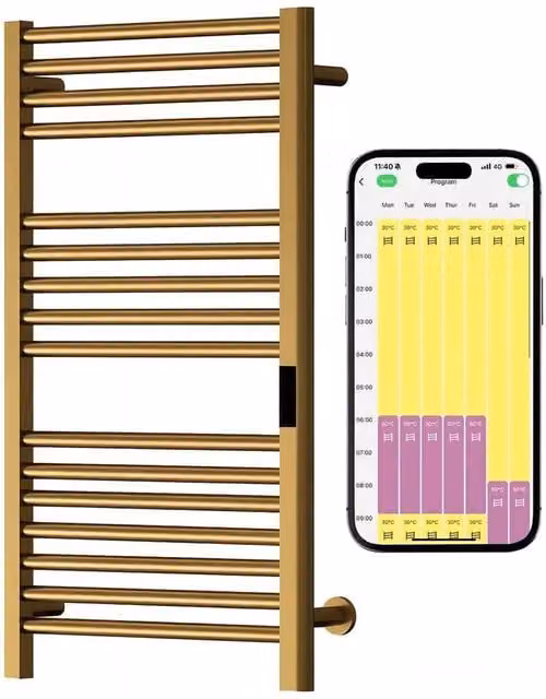 Sulby Wifi Stainless Steel Dry Electric Heated Towel Rail in Brass