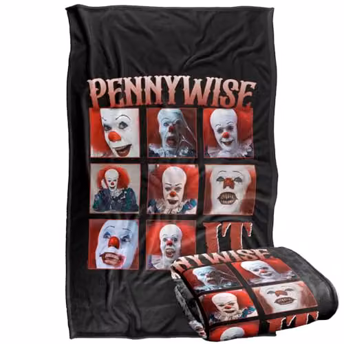 LOGOVISION It The Movie Pennywise Squares Super Soft Silky Touch Fleece Throw Blanket, Multicolour, W: 91.44 cm, D: 147.32 cm – 1