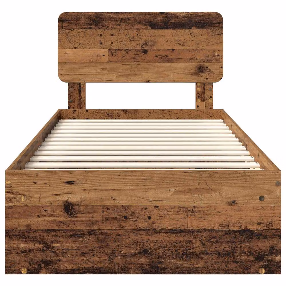 Berkfield Home Bed Frame with Headboard in Brown Old Wood, W/D/H: 100 x 200 cm, Solid Pine Wood – 4