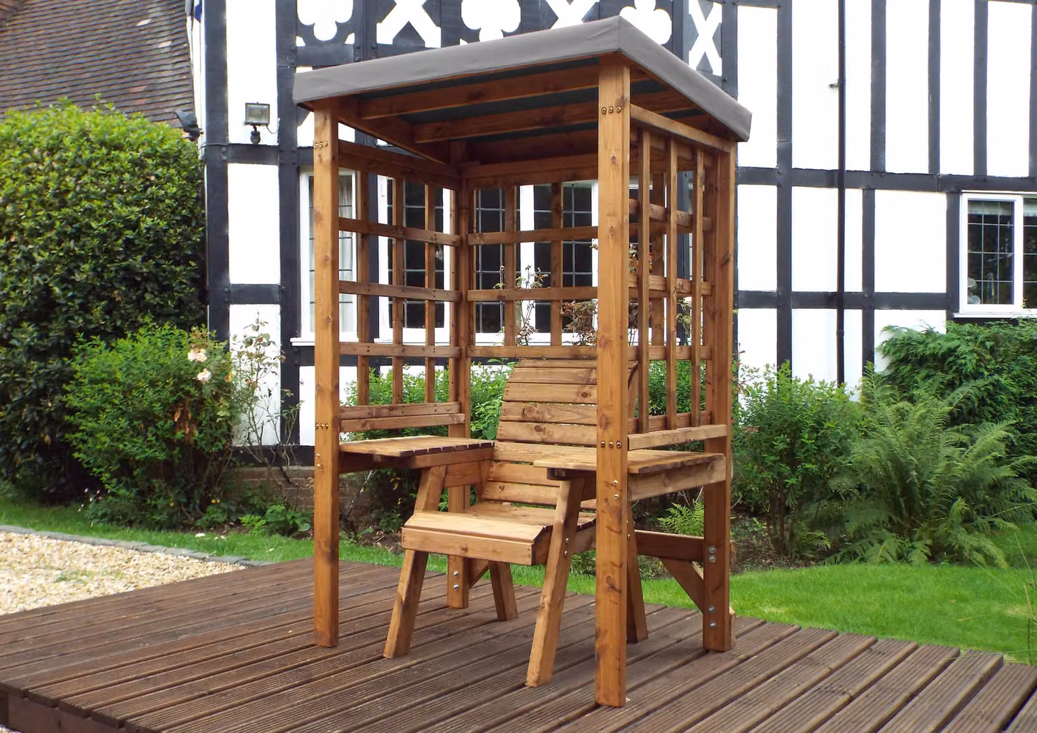Charles Taylor Trading Wentworth Single Arbour in Brown and Grey Treated Hardwood Pine – 2