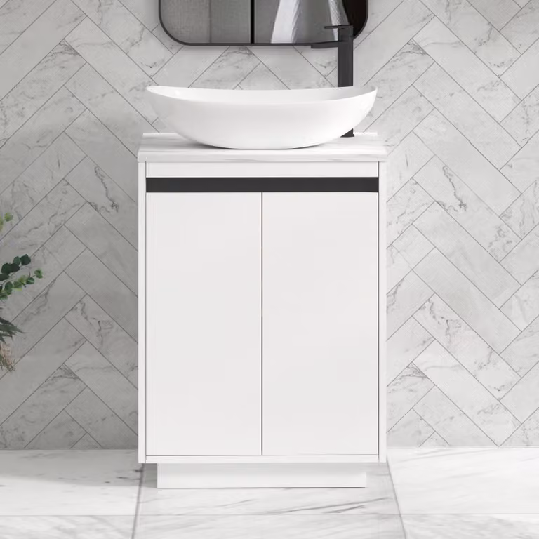 Royal Bathrooms Orion 800mm Matt White Floor Standing 2 Door Vanity Unit with Cesar Basin and Black Accent Trim