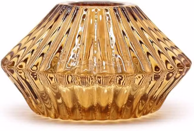 KDMD Antique Amber Floral Glass Flower Flip Dinner Candle and Tealight Holder – 1